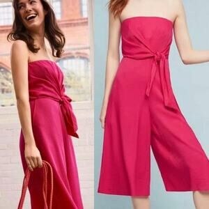 ANTHROPOLOGIE MAEVE Bright Pink Waist Tie Strapless Jumpsuit Romper – Size 6